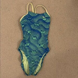 Nike Blue and Green One Piece Swimsuit